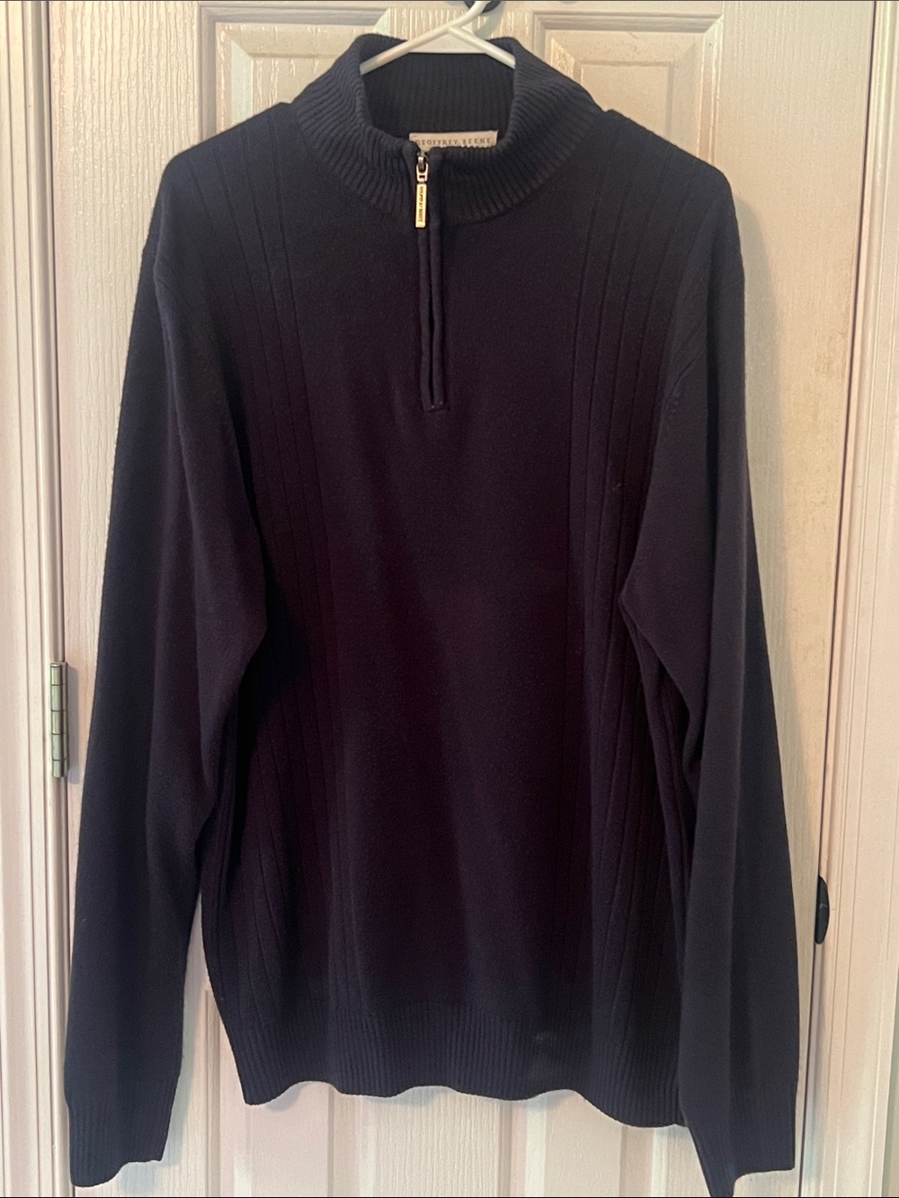 Geoffrey Beene Navy Ribbed Quarter-Zip Sweater with Gold Zipper